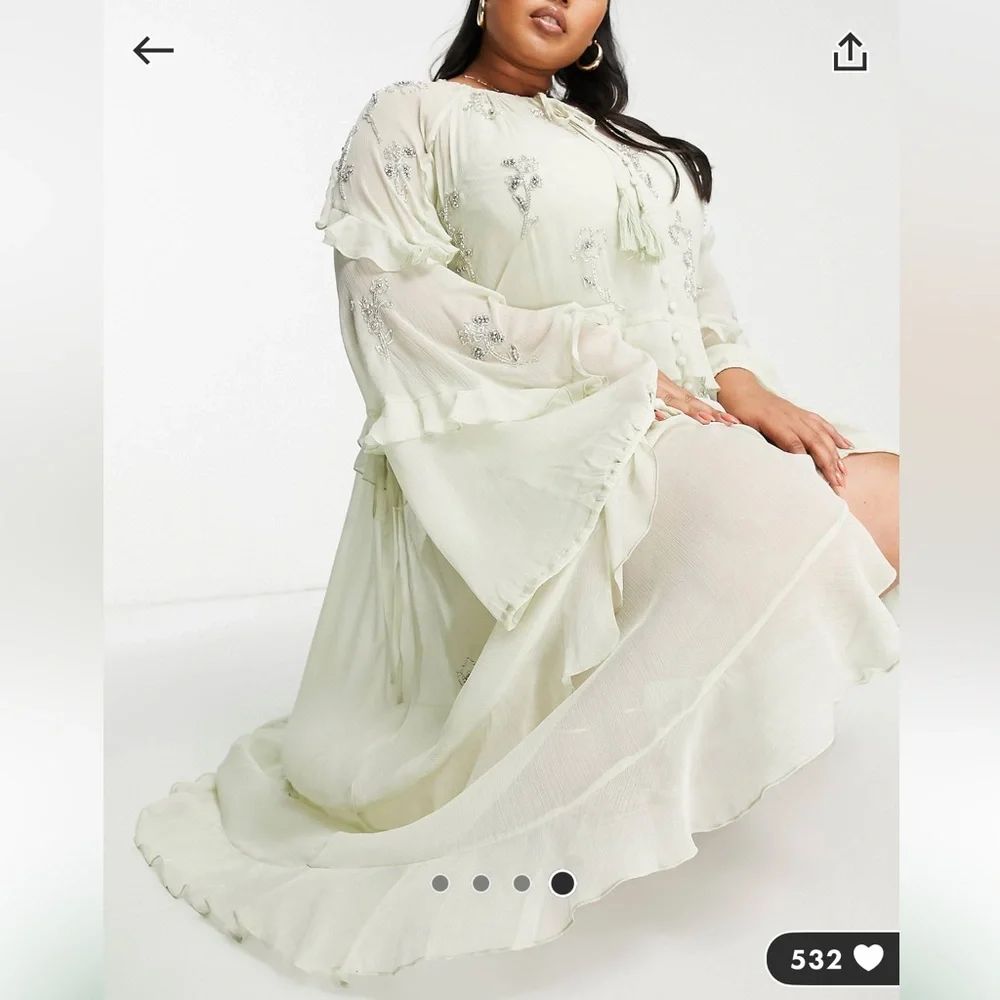 ASOS Curve Sage Green High-Low Ruffle Tiered Dress